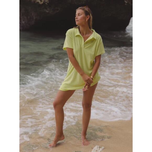 Araminta James Terry Cloth Dress Polo Neon Green Size XS Mini Cotton